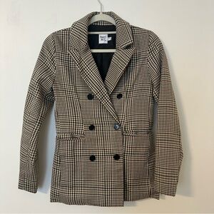 Princess Polly Plaid Double-Breasted Blazer | Neutral Brown Check | US 2